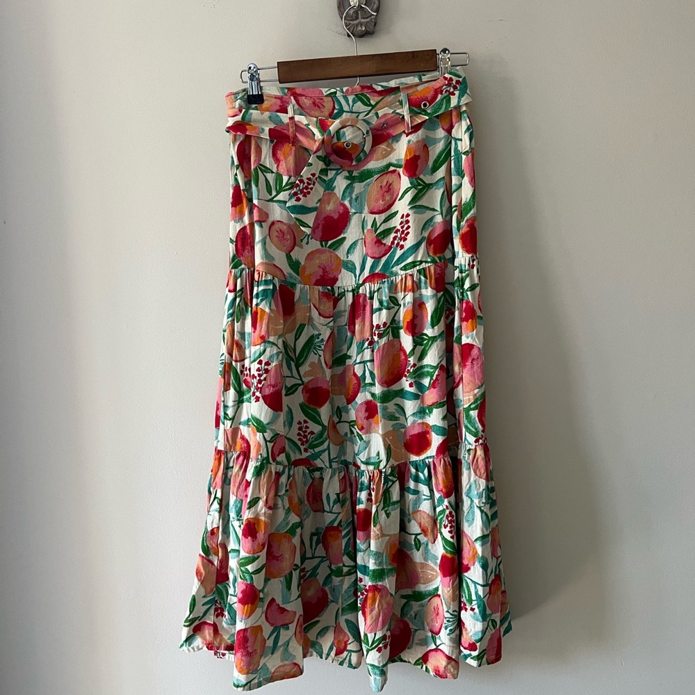 Floral Midi Skirt in Pink and Green